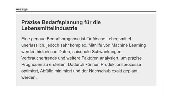 RELEX Solutions präsentiert sich mit Hilfe der Textanzeige indirekt als starker Partner im Bereich Supply-Chain-Planung, Prognosen und Optimierung entlang der Lieferkette.